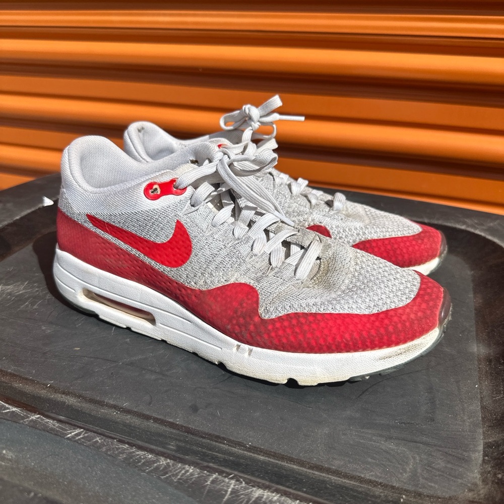 Nike Air Max 1 Flyknit OG University Red and Gray Sneakers size 8.5